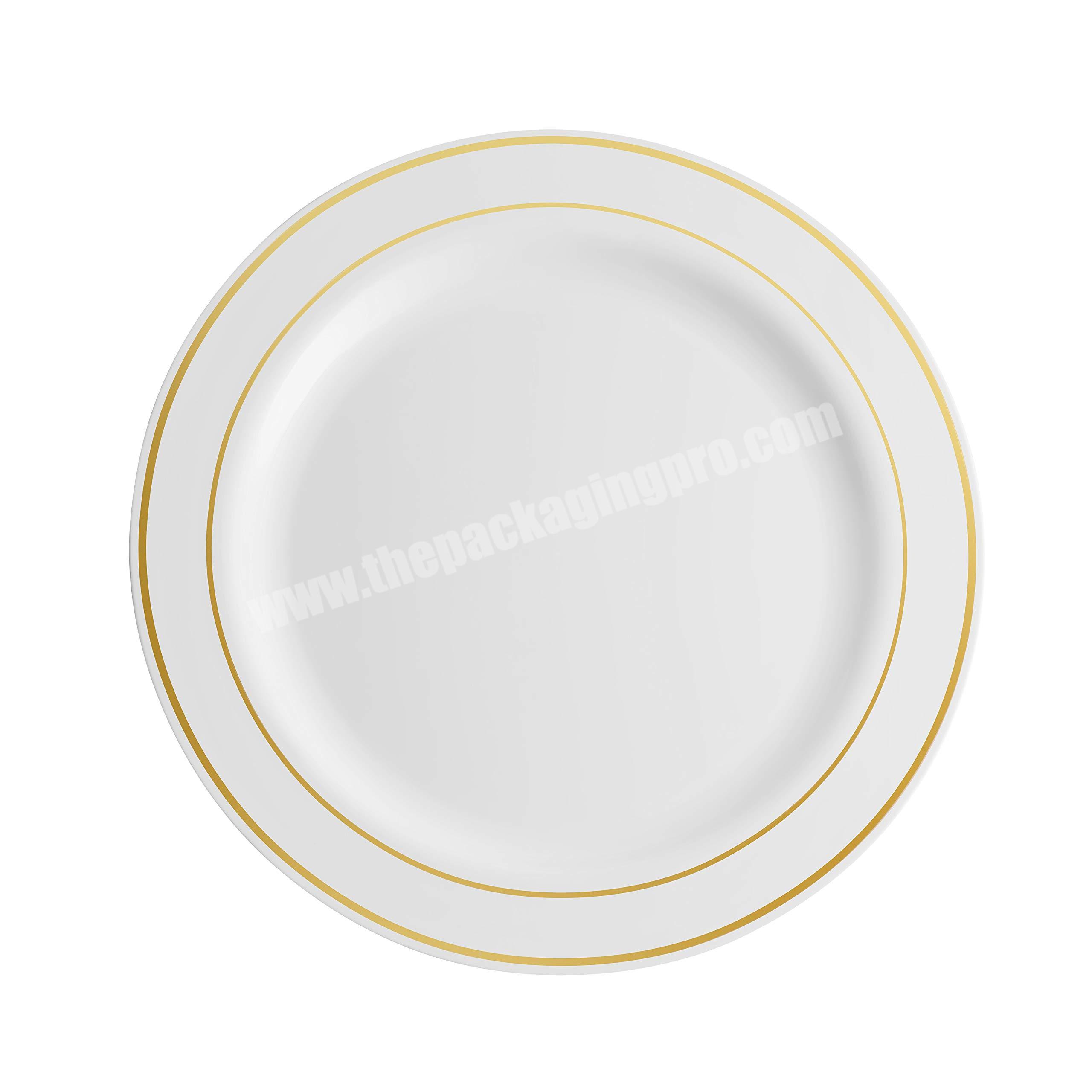 Wholesale Biodegradable Luxury Gold Grid Rim Elegant Disposable Dinnerware Paper Plates