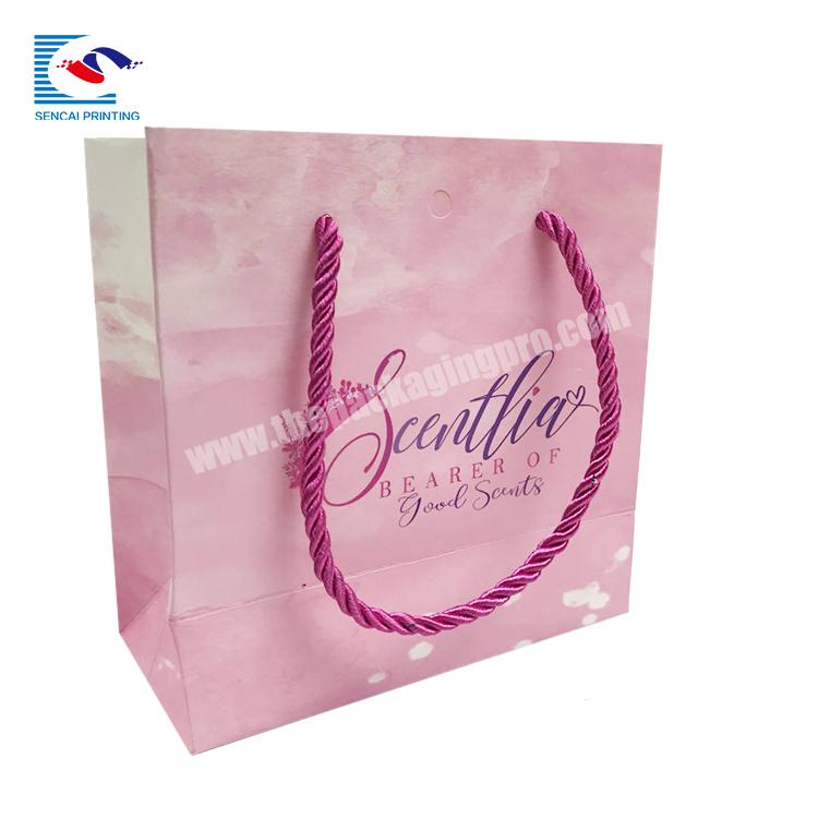 Wholesale CMYK Printing Custom Logo Pink Paper Bag With Handles