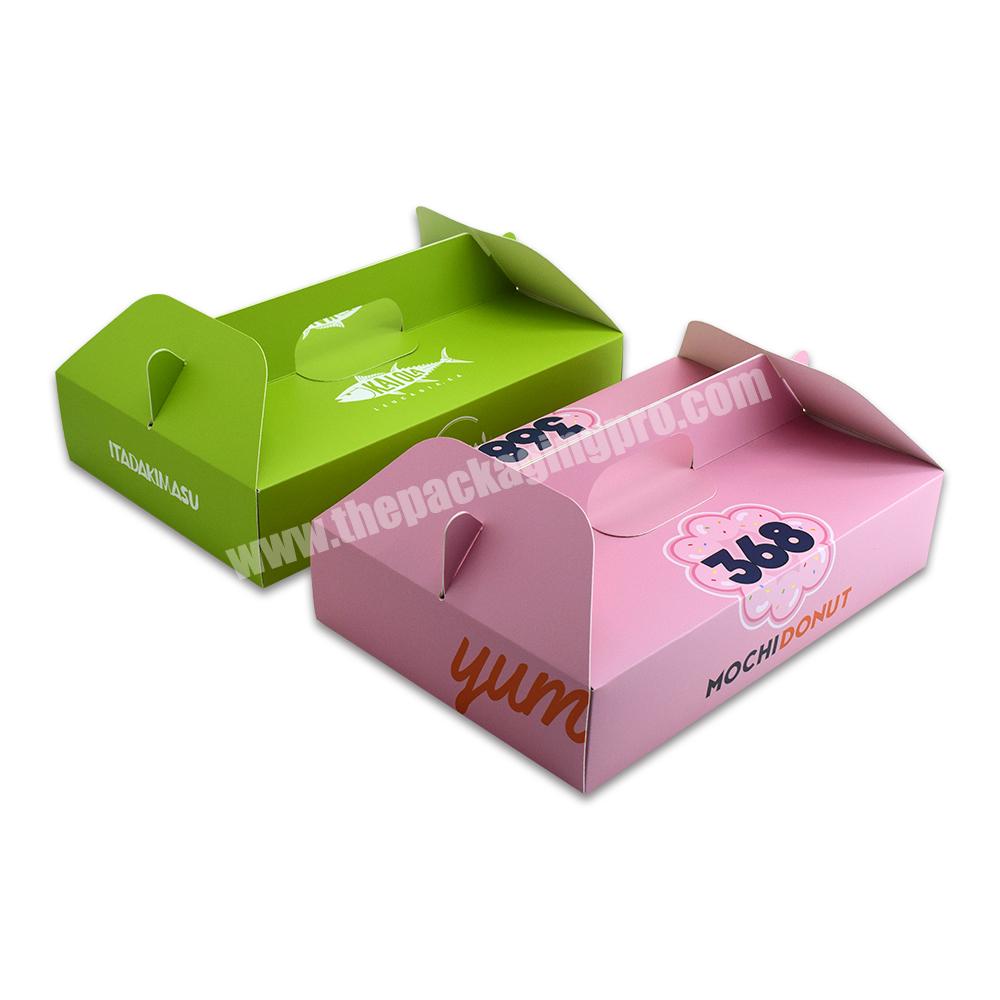 Wholesale Custom Folding Flat Cardboard Luxury Pink Pastry Bread Cake Pink Bakery Donut Kraft Paper Boxes with Handle