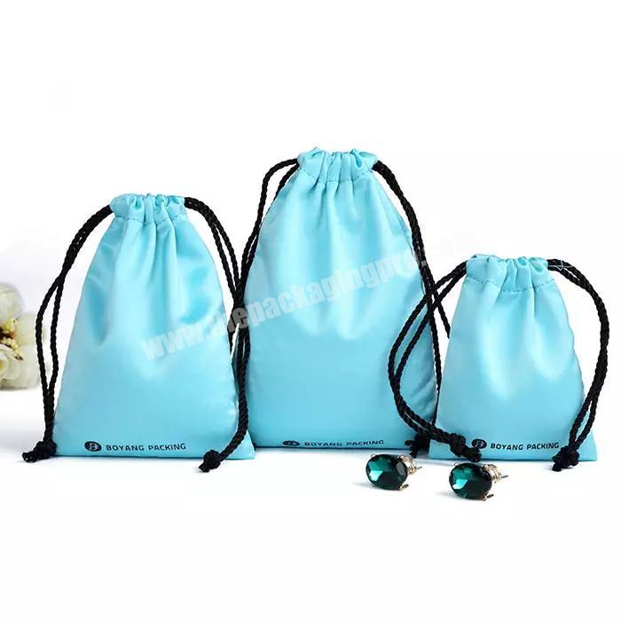 Wholesale Custom High Quality Professional Pretty Small Gift Drawstring Pouch Blue Silk Jewelry Bags