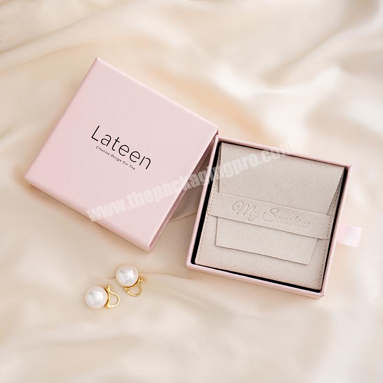 Wholesale Custom Jewelry Gift Drawer Box 9*9cm Pink Paper Jewelry Slide Door Packaging Box