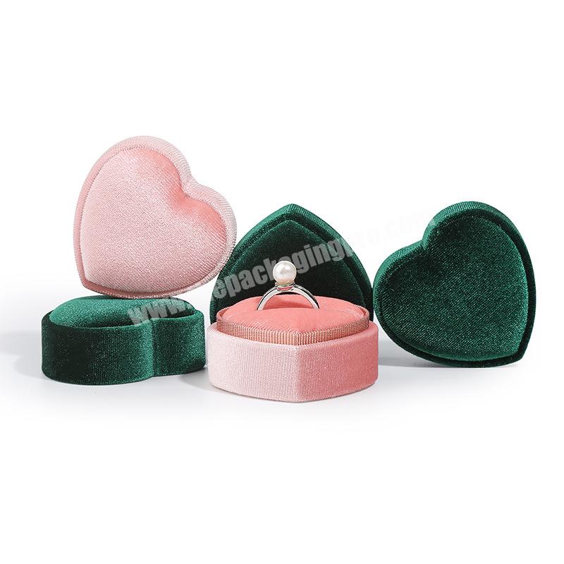 Wholesale Custom Logo Heart-shaped Organizer Travel Ring Gift Packaging Velvet Jewelry Box