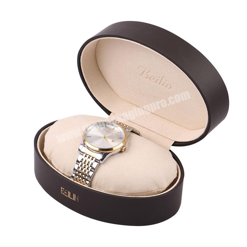 Wholesale Custom Logo New Design Luxury Empry Oval Men's Gift Packing Leather Watch Box