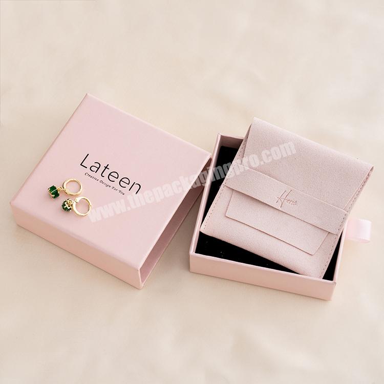 Wholesale Custom Logo Pink Jewelry Box Set Drawer Sliding Cardboard Jewelry Packaging Box Paper Jewelry Packing Box Set