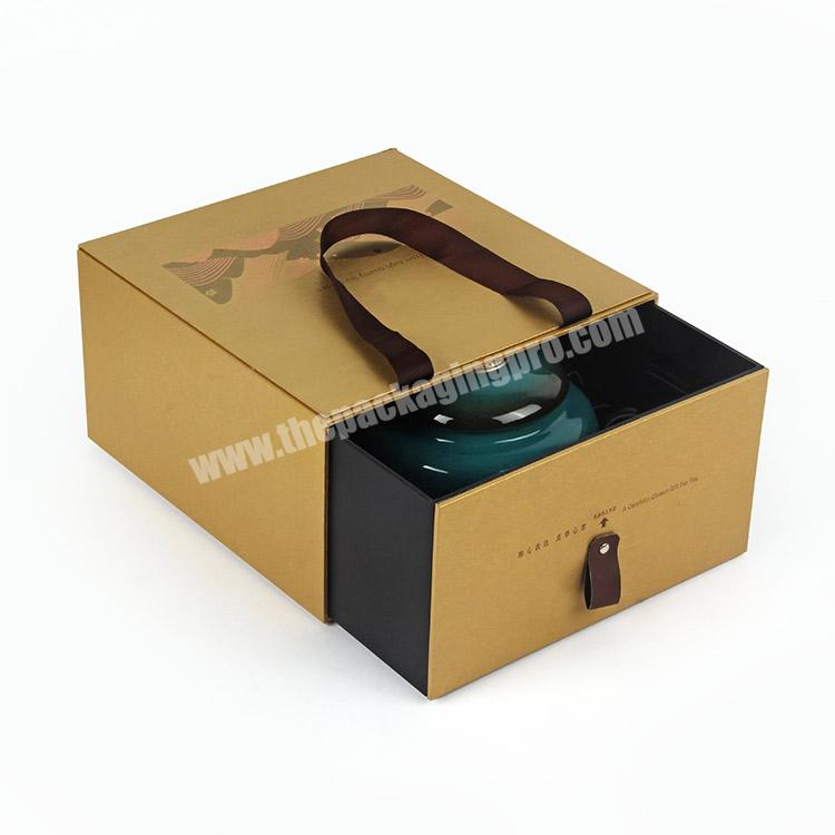 Wholesale Custom Logo Printed Luxury Large Portable Handle Drawer Kraft Cardboard Paper Gift Box for Tea