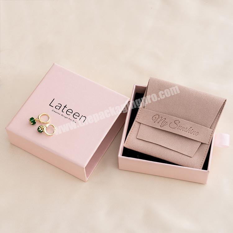 Wholesale Custom Pink Necklace Ring Storage Paper Gift Box Sliding Drawer Style Jewelry Packaging Box Set