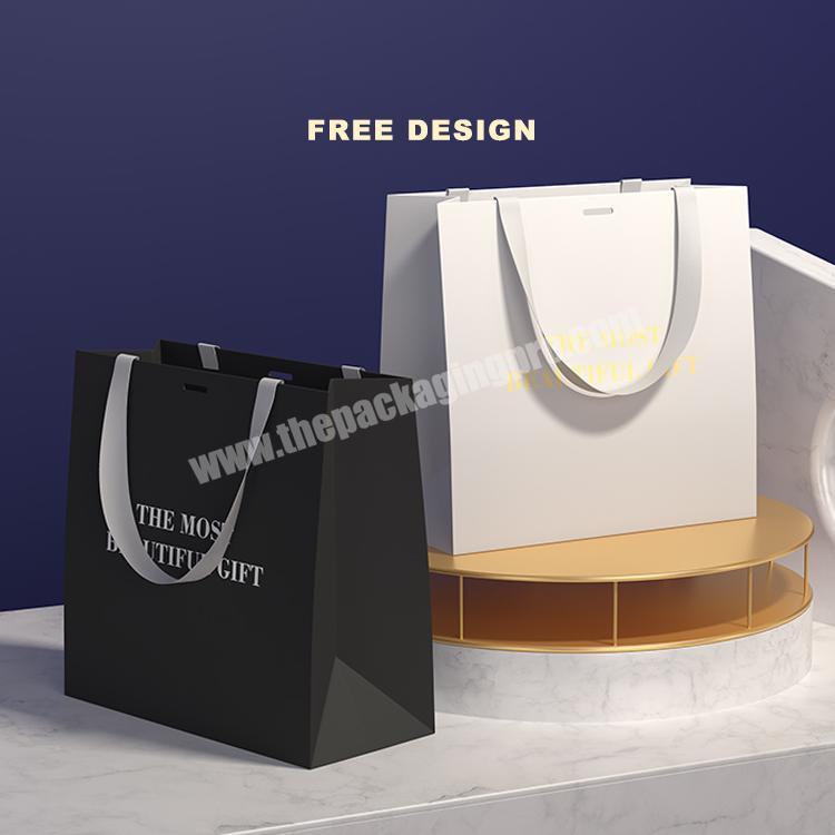 Wholesale Custom Printed Brand Logo Design Promotion Luxury Clothing Retail Gift Shopping Black Paper Bag With Handle