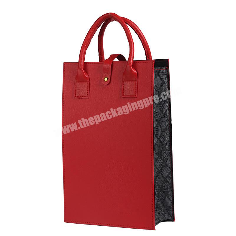 Wholesale Custom Your Own Logo Luxury Reusable Wine Packaging Carrier Bottle Leather Gift Bag