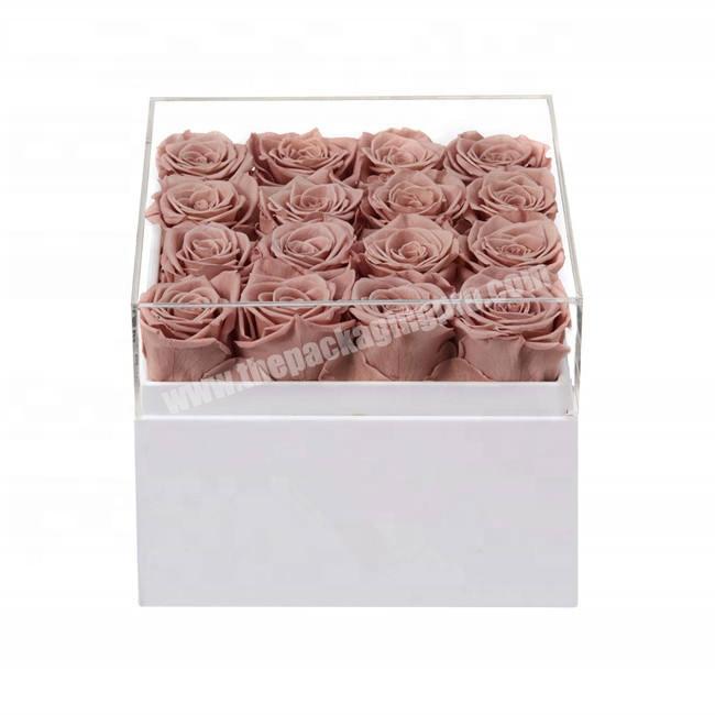 Wholesale Custom Your Own Logo Luxury Square Preserved Rose Flower Gift Packaging Box with Clear Window