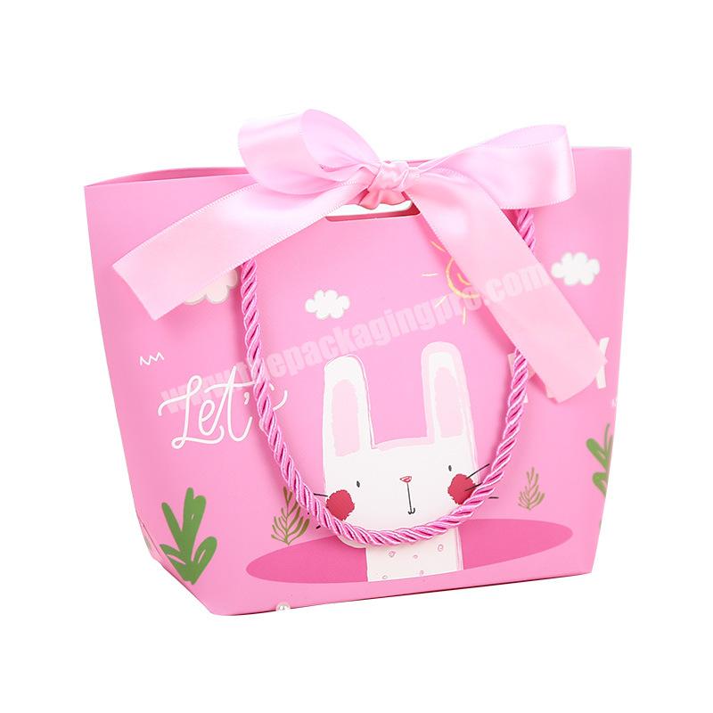 Wholesale Custom shape colorful Gift pink Shopping Paper Bag With Ribbon Handles