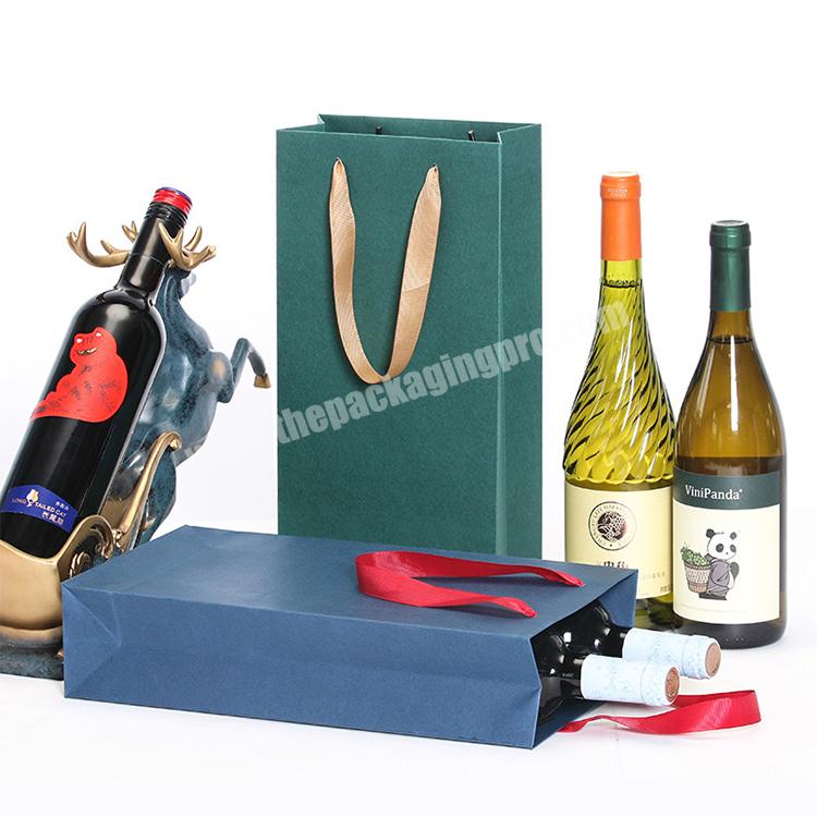 Wholesale Customized Printed Bottle Gift Carry Packaging Paper Wine Bags With Logo