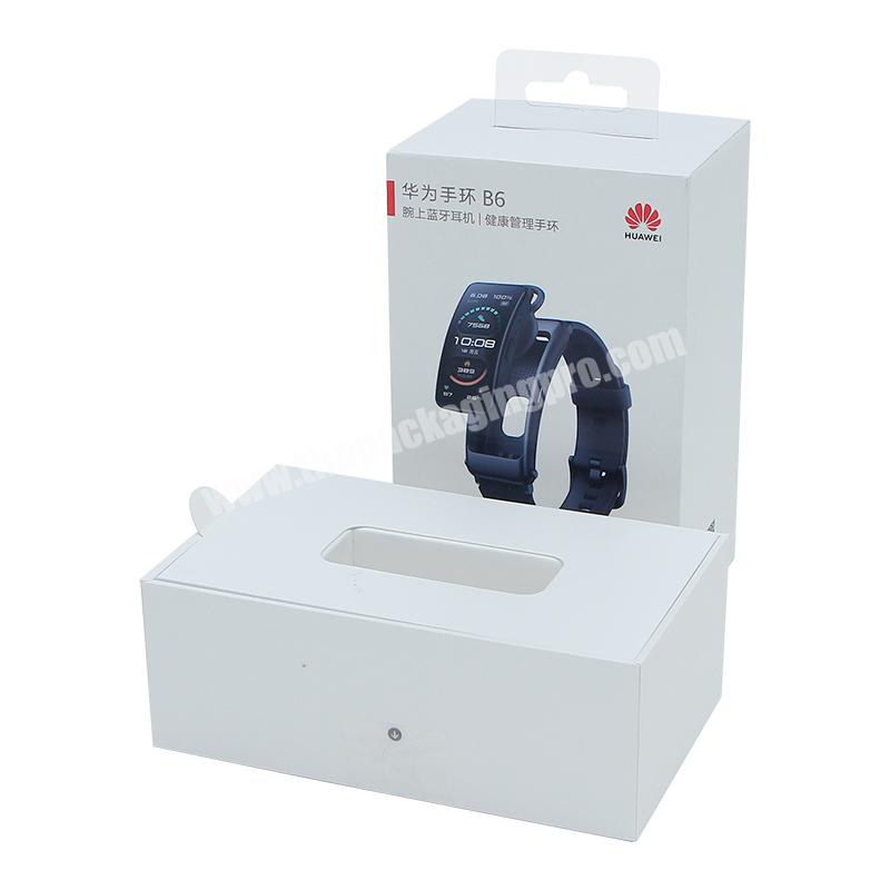 Wholesale Electronic Watch Paper Box Packaging with Hanger Customized Logo Rigid Cardboard Watch Gift Box with Plastic Insert