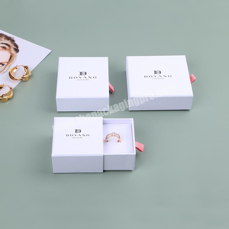 Wholesale Factory Custom Small Luxury Printed Logo White Jewelry Storage Packaging Necklace Ring Box