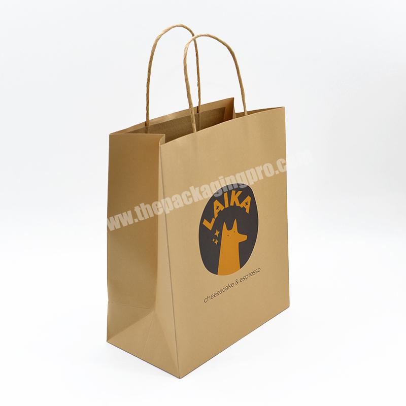 Wholesale Herringbone Handle Donut Package Bags Brown Kraft Paper Shopping Bags With Your Own Logo Apparel Promotional Bags
