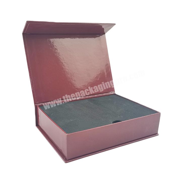Wholesale High Quality Gold Foil Red Magnetic Gift Packaging Boxes Custom Logo With Foam Sponge Liner
