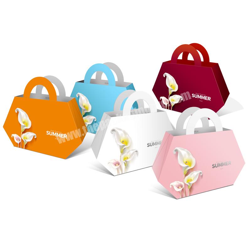 Wholesale Luxury White Orange Pink Corrugated Perfume Box Packaging Cosmetic Paper Box With Handle