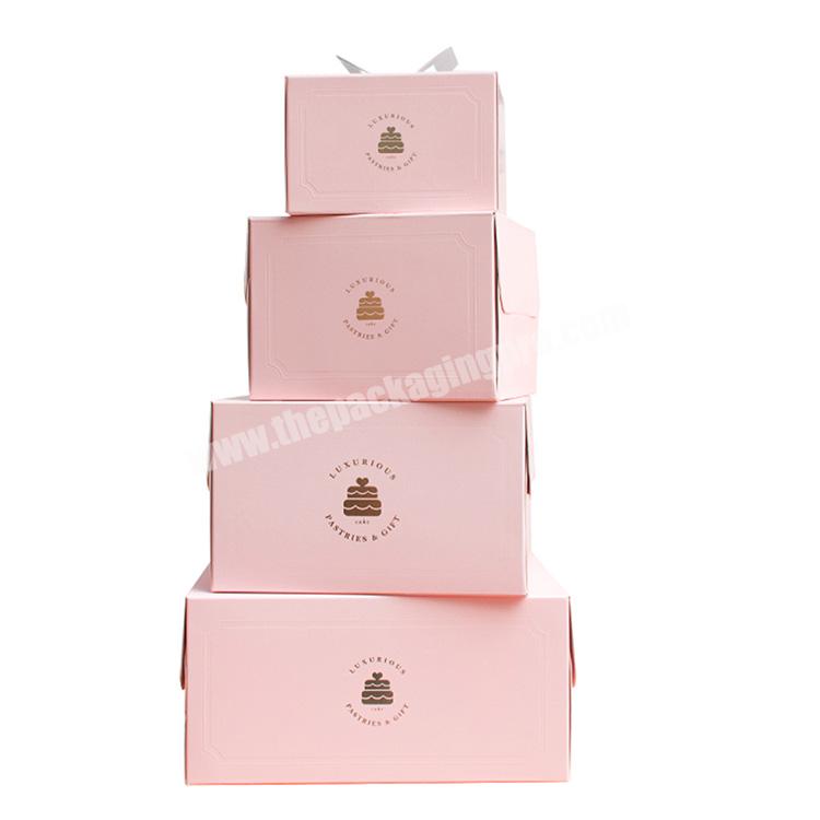 Wholesale Pink Birthday Party Gift Cake Box Packing Custom Print 10 Inch Cardboard Paper Wedding Cake Box with handle