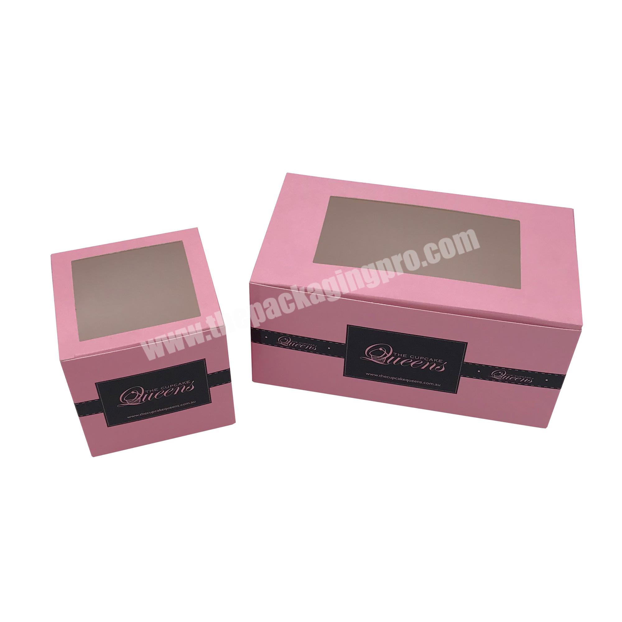 Wholesale Portable Muffin Custom Recyclable Art Paper Pink Bakery Cookie Pastry Packaging Cardboard Cake Boxes