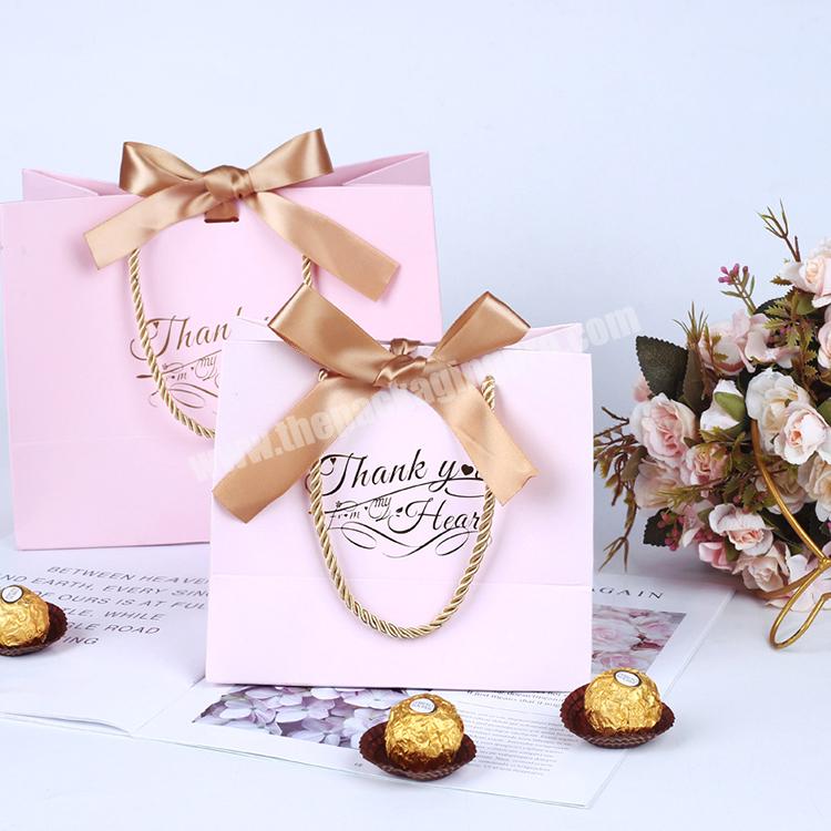 Wholesale Price Elegant Customized Brand Logo Luxury Shopping Pink Paper Gift Bags With Ribbon