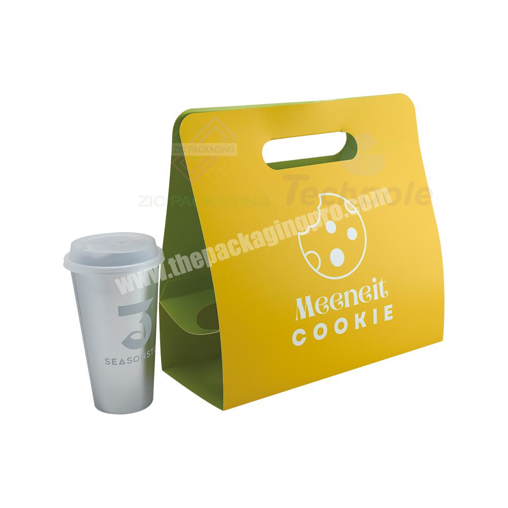 Wholesale Price Recyclable Custom Coated Paper Bag for Disposable Tea Drink Coffee Cup Packaging Takeout Carrier Bag with Handle