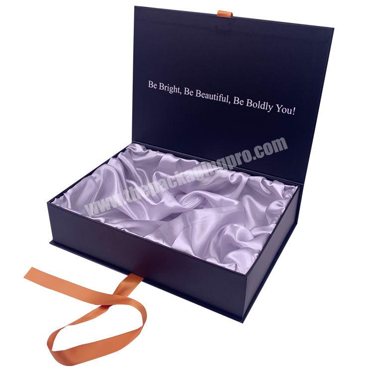 Wholesale Rigid Cardboard Foldable Boxes Custom Print Paper Clamshell Magnetic Gift Box with ribbon