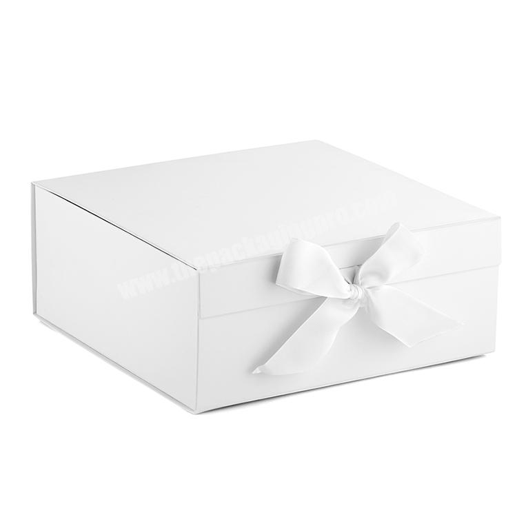 Wholesale White Book Shaped Magnetic Gift Box Custom Ribbon Folding Cardboard Paper Gift Box Packaging