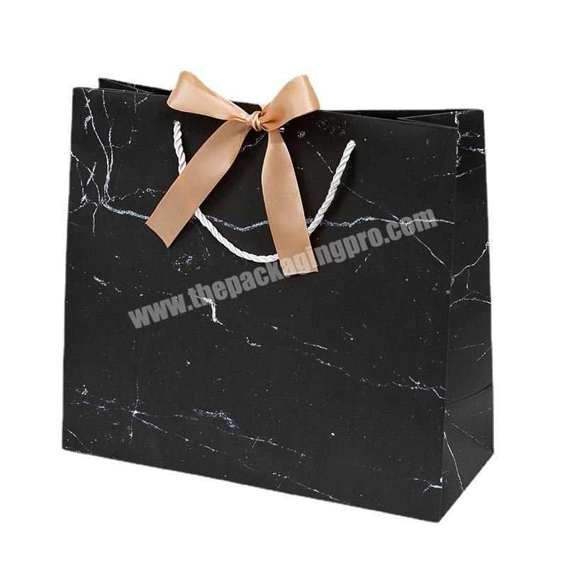 Wholesale Women Luxury with Logo Ribbon Black Bag Christmas Shopping Large Paper Wedding Gift Bags