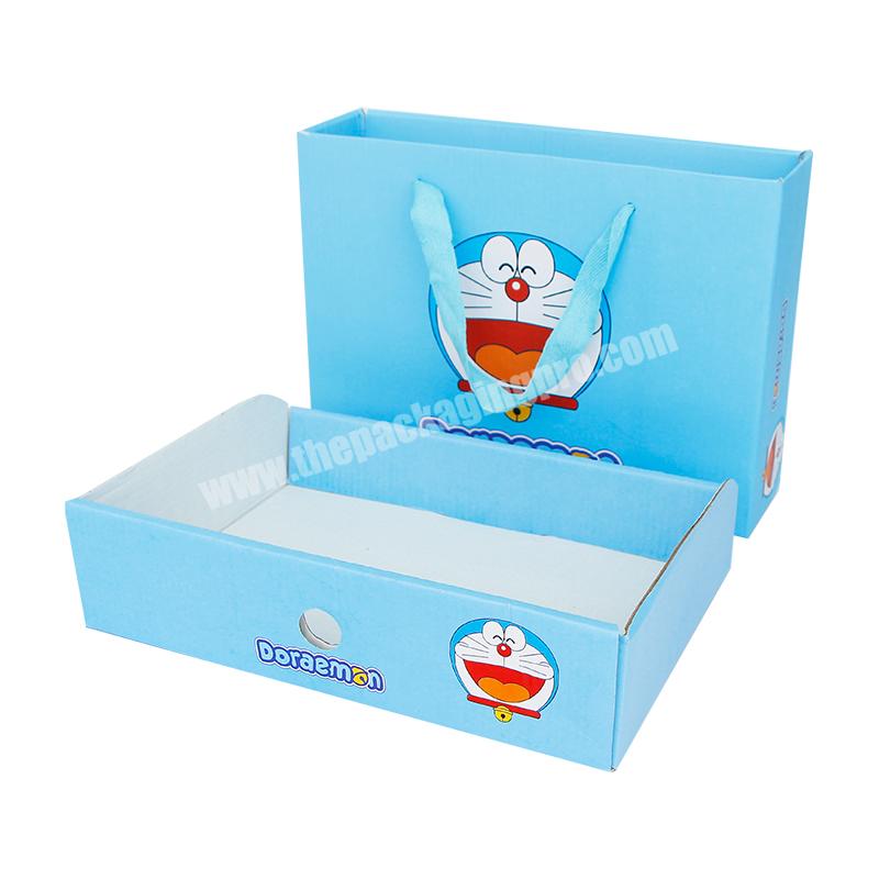 Wholesale blue high quality drawer box beautiful Doraemon paper box packaging with bag packaging box set for jewelry necklace