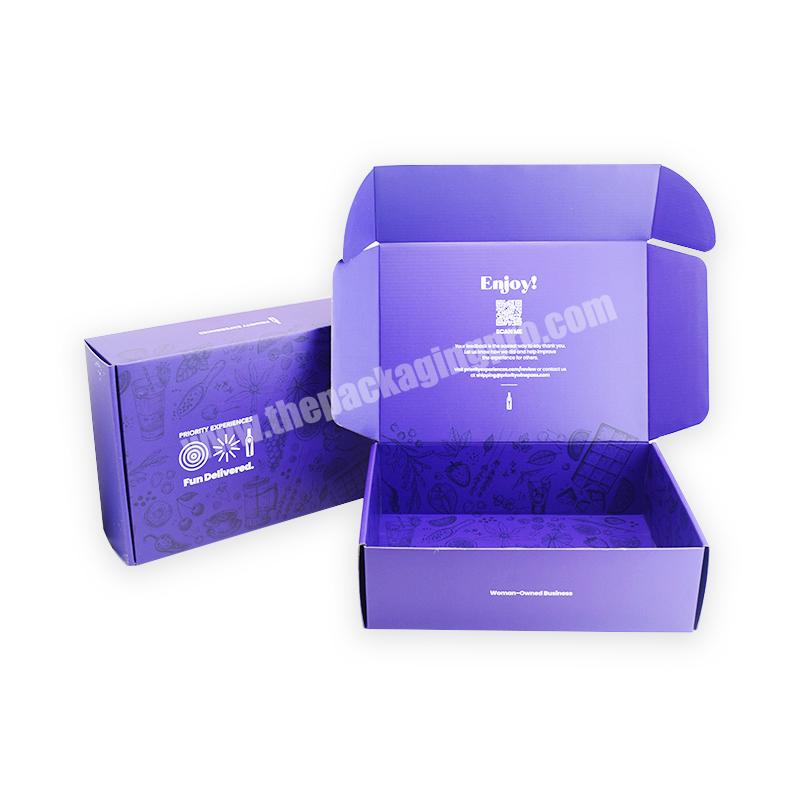 Wholesale custom logo printed flat pack folding kraft packaging luxury Purple corrugated die cut small mailing box