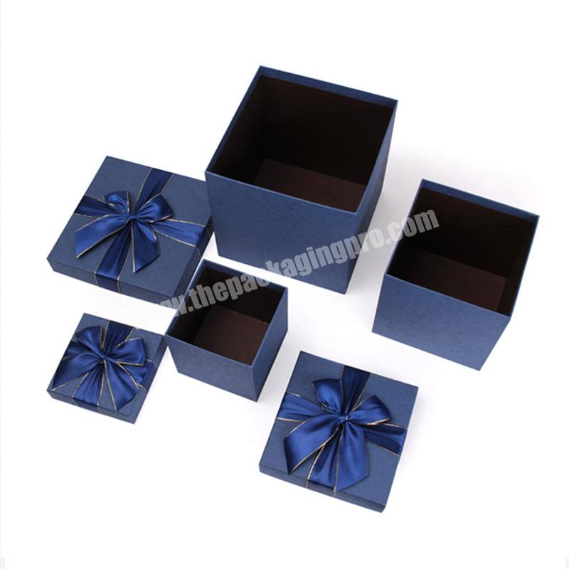 Wholesale custom-made high-end gift box blue bow gift box square large heaven and earth cover paper box