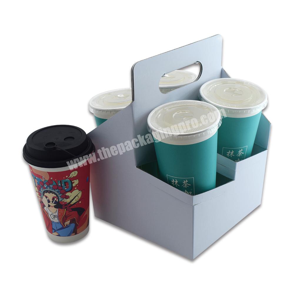 Wholesale customized logo disposable corrugated beverage milk tea coffee cup bracket with handle Beverage carrier box