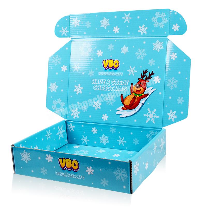 Wholesale exquisite customized blue Christmas Elk gift  corrugated shipping packaging box with cartoon print