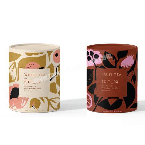 Wholesale free design empty custom color round food grade kraft paper tube herbal tea leaves cylindrical packaging box container