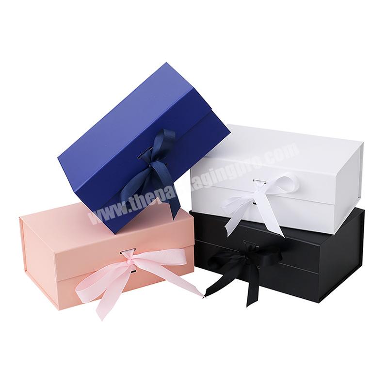 Wholesale high quality collapsible elastic pink magnetic clothing ribbon large gift boxes packaging
