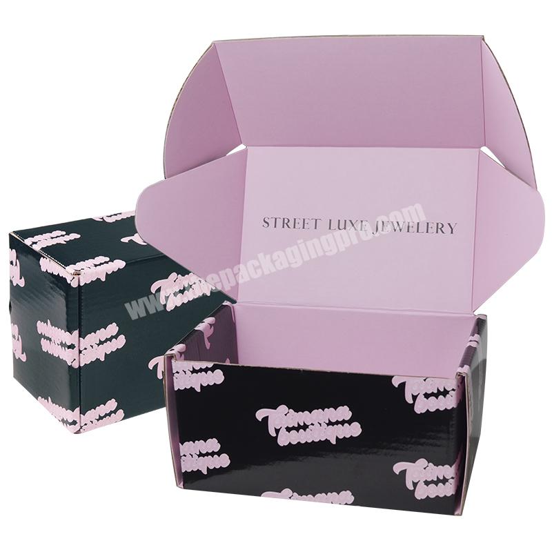 Wholesale high quality customized  gift corrugated black shipping packaging box with pink print