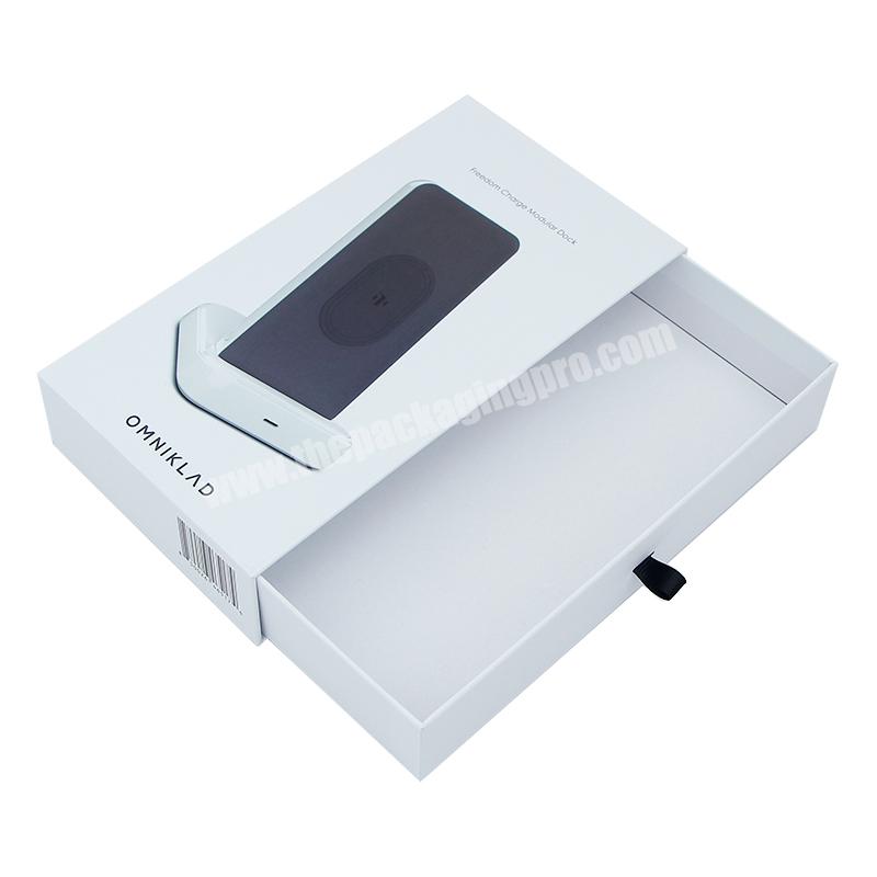 Wholesale luxury custom consumer electronics packaging gift box charger packing white drawer box with handle