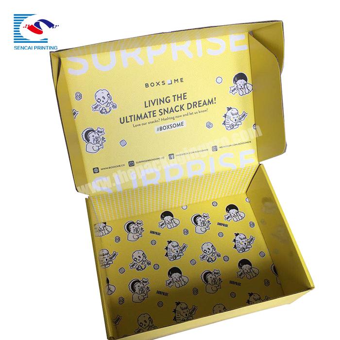 Wholesale luxury exquisite customized  gift  corrugated yellow shipping packaging box with cartoon print