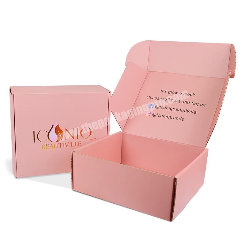 Wholesale luxury exquisite customized  gift  cosmetic corrugated pink shipping packaging box with gold foil