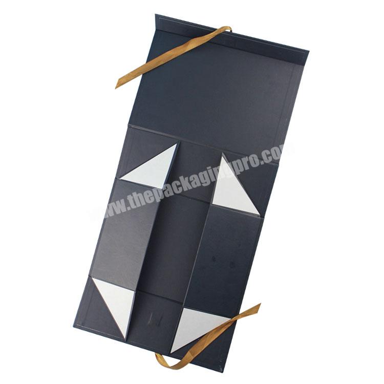 Wholesale rigid ribbon luxury black folding magnetic cardboard custom logo printed gift packaging paper box