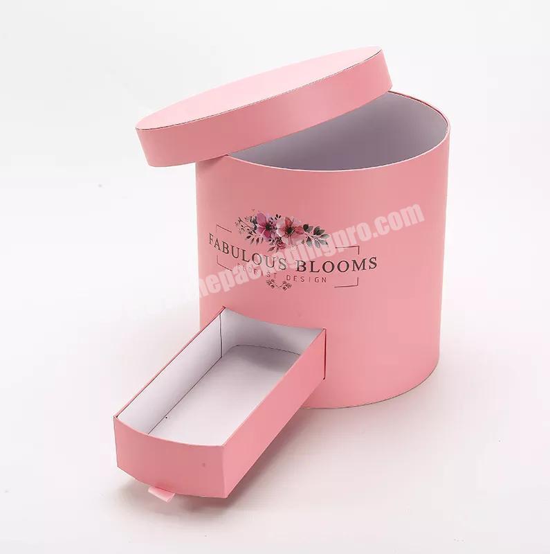 Wholesale round cylinder  luxury wedding gift boxes rose flower chocolate packaging box with drawer