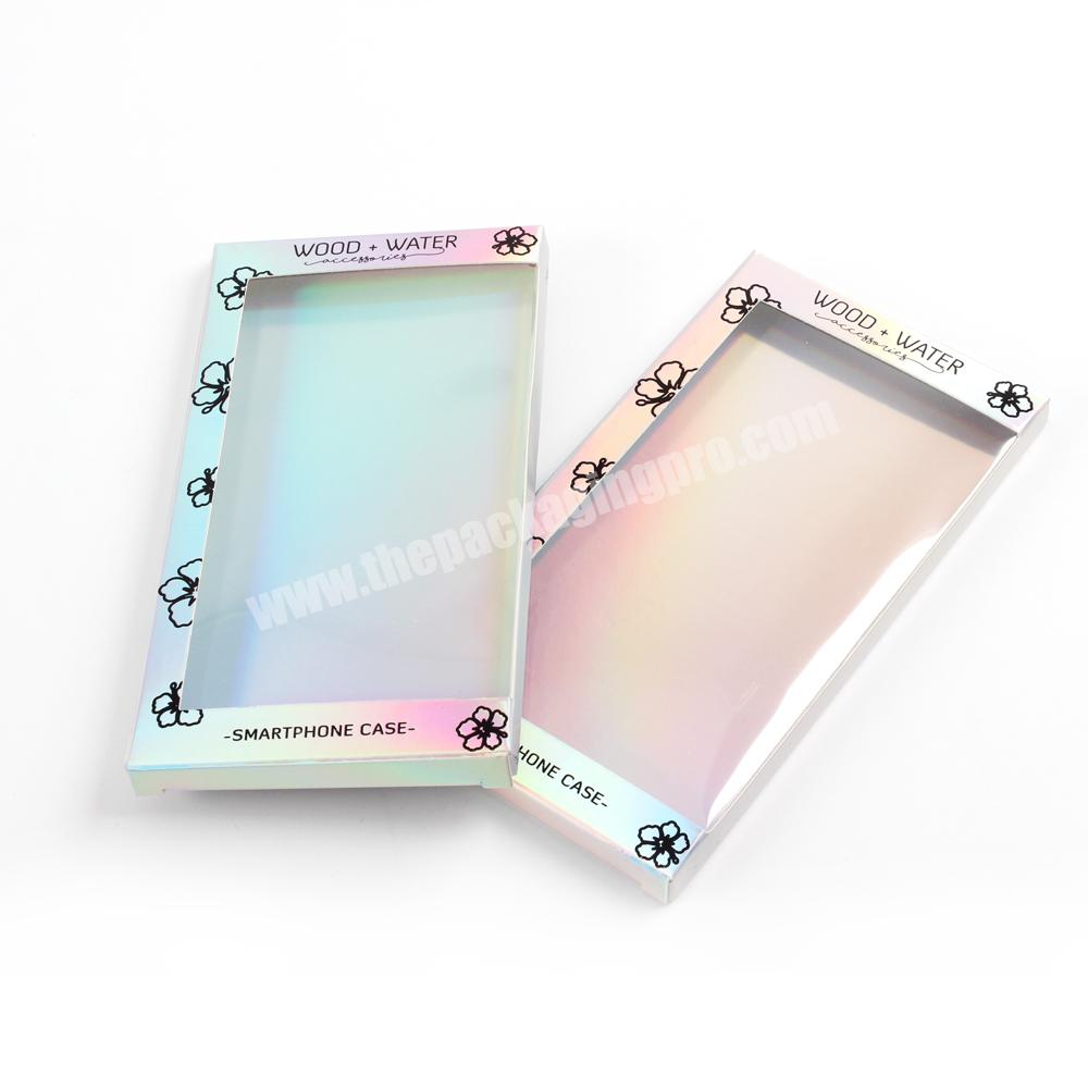 Yilucai OEMODM silver holographic cardboard black foiled pvc window phone case packaging boxes for phone case