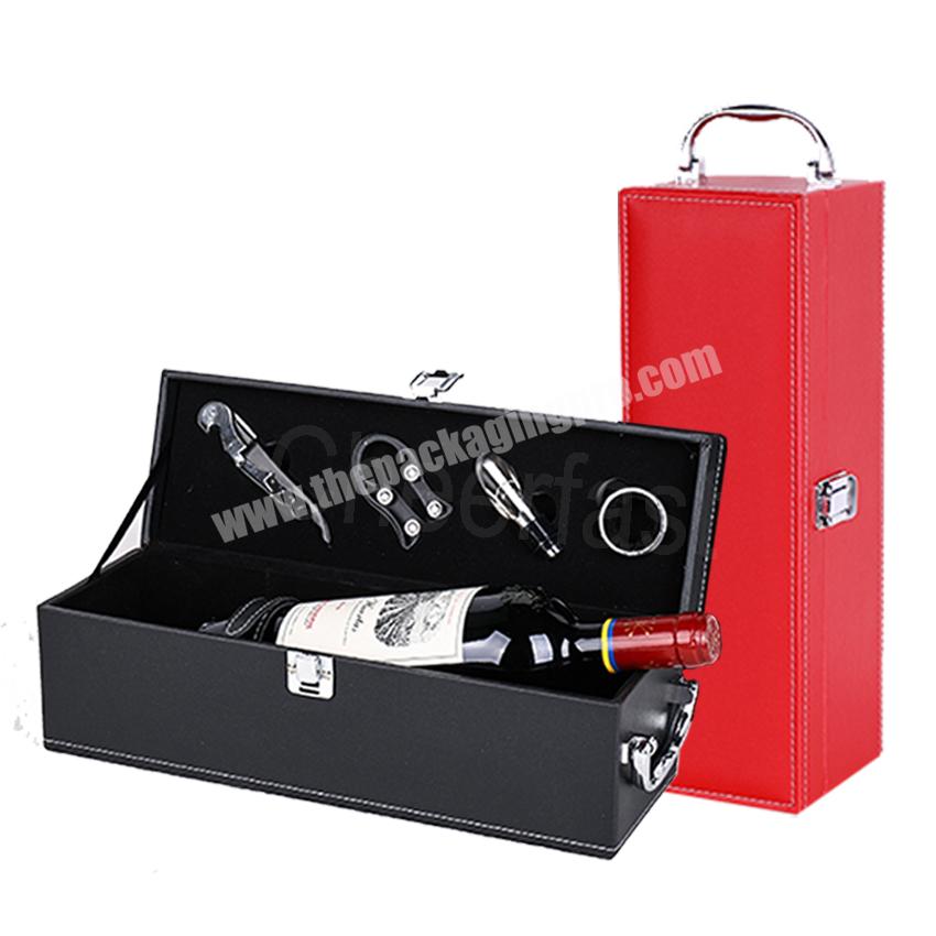 custom Gift Single Bottle Red Wine Gift Box With  Tools Pu Leather Wine Box Bottle Opener In Unique