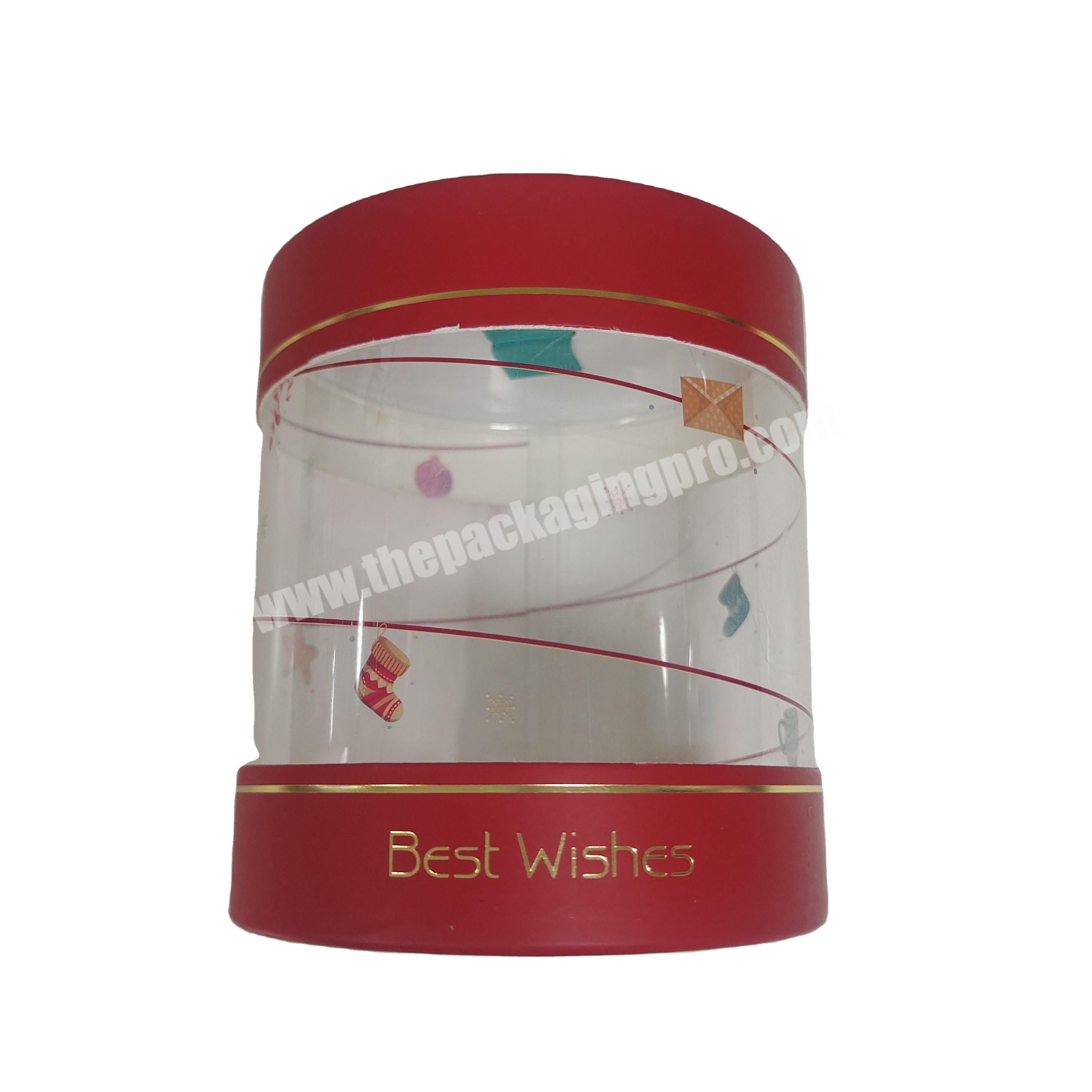 custom cylinder packaging gift box with PVC window cardboard tube packaging with clean window