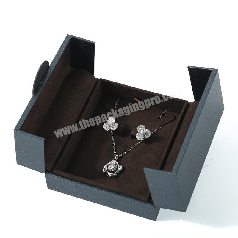 custom dark purple handmade double open rigid set jewelry necklace and earring jewelry plastic box