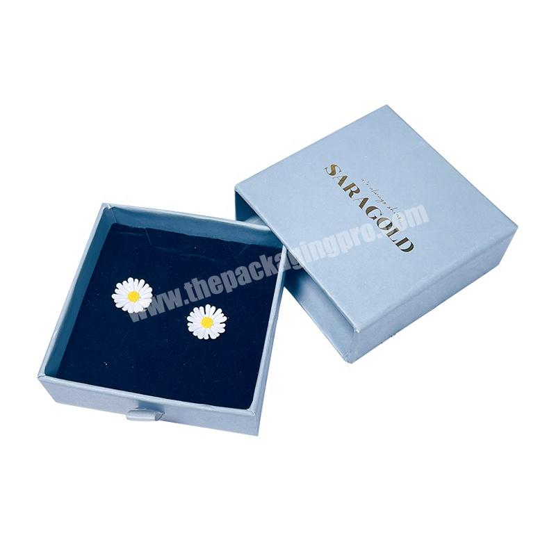 custom logo printed blue ring jewelry gift box with logo luxury cardboard sliding drawer box packaging for jewellery