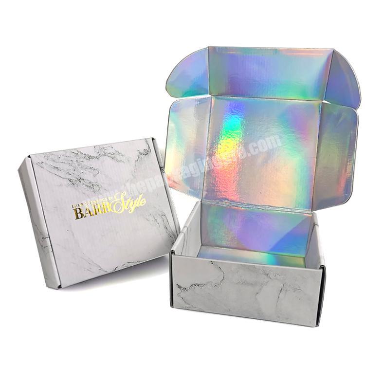 custom luxury Recycled corrugated mailer box marble Printing logo holographic folding packaging paper gift boxes for clothes