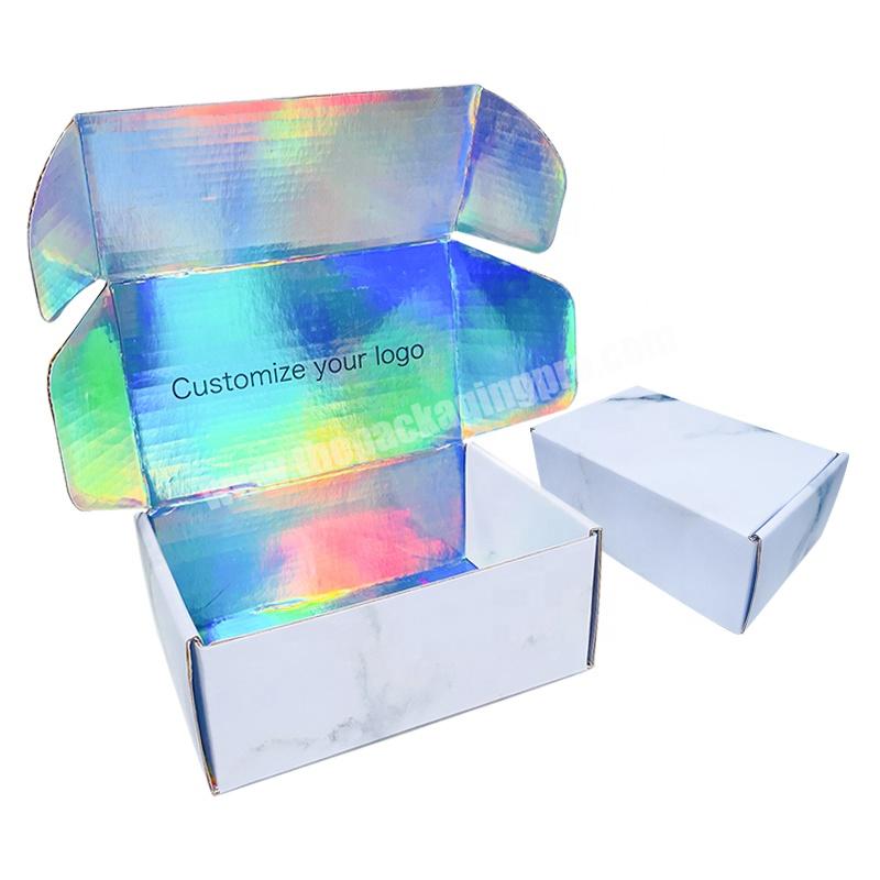 custom marble private label corrugated board mailer shipping box low moq holographic apparel packaging paper box