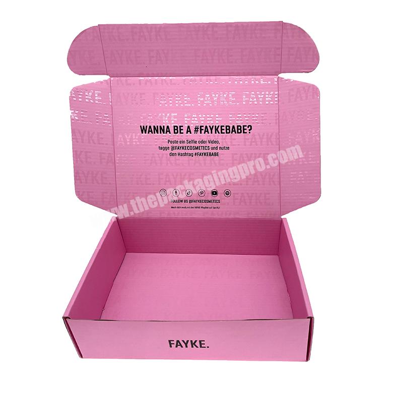 custom spot uv vanishing logo pink color cosmetic corrugated mailer shipping box