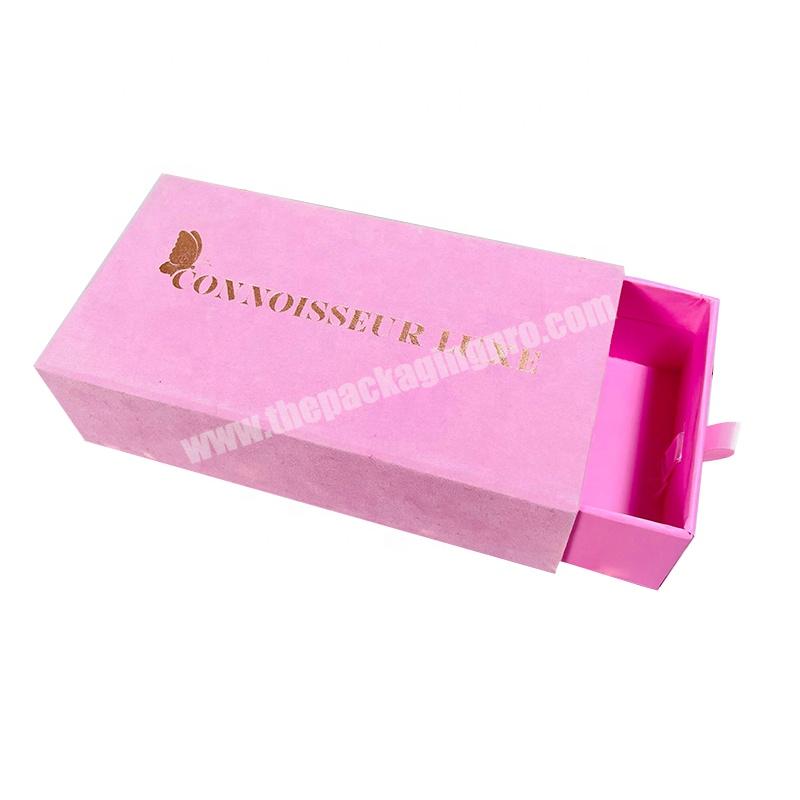 customize pink luxury earring ring necklace cardboard gift boxes sliding drawer velvet jewelry packaging box with logo