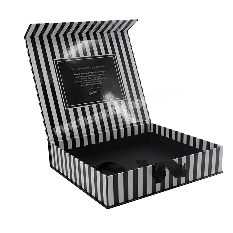customized gift packaging luxury glossy black paper package storage box for hair extension magnetic boxes